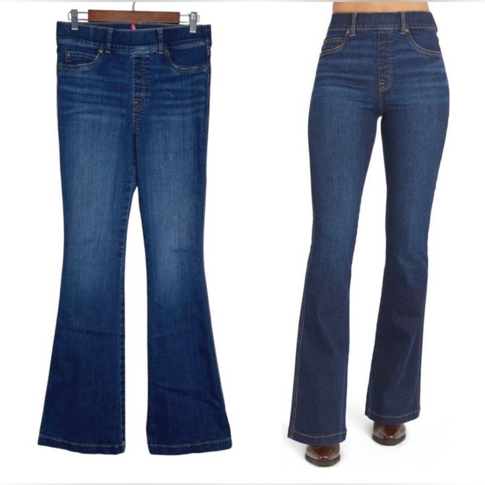 SPANX Flare Jeans Midnight Shade M Regular pull on blue jeans